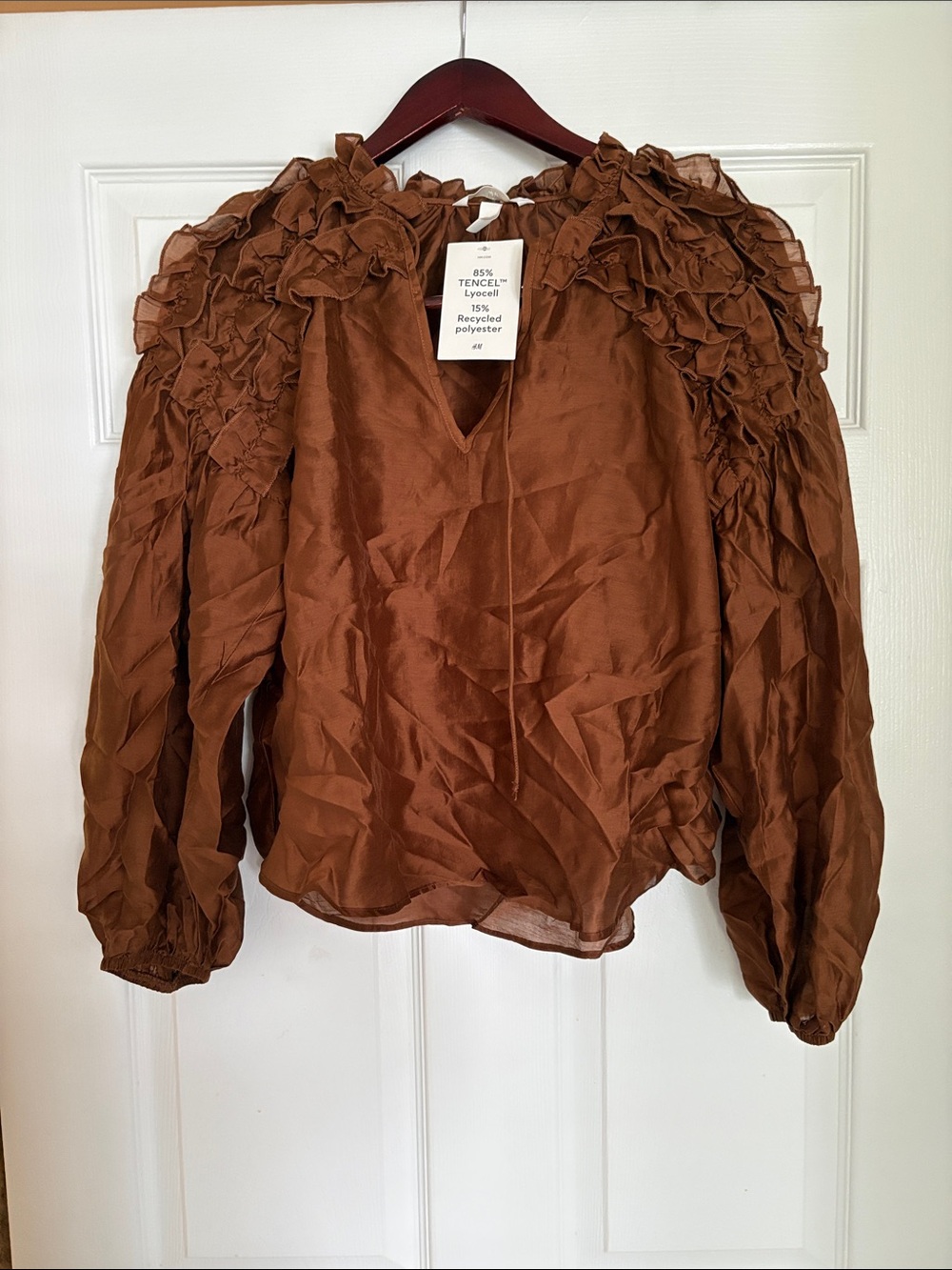 Brown Ruffle Shoulder Blouse - Women